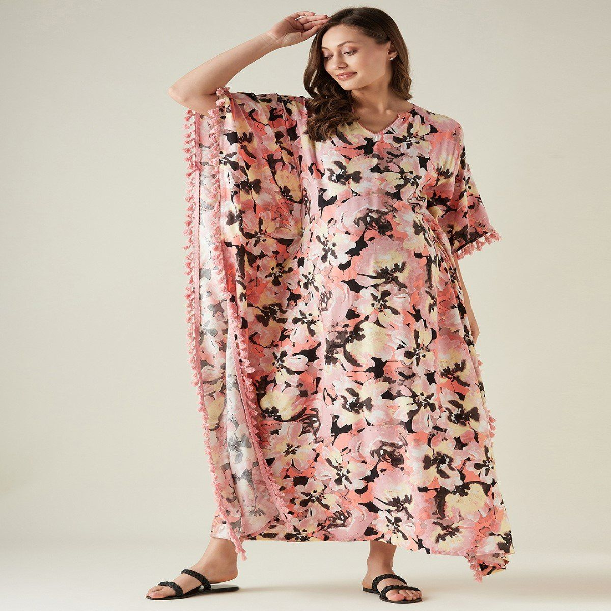 Geometric Print Multi Cotton Maternity Kaftan Calf Length main image 0