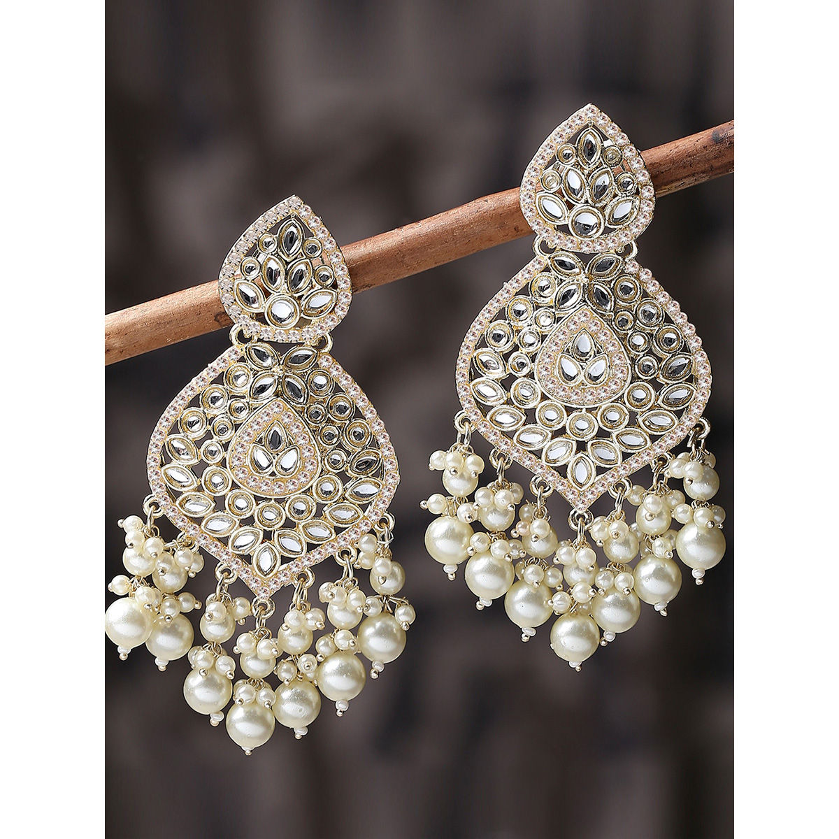 Buy Shoshaa Red Gold Kundan Enamel Earrings With Pearls Online