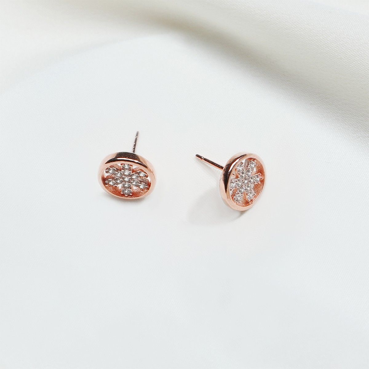 Giva 925 Sterling Silver Rose Gold Flower Circle Stud Earring For Women