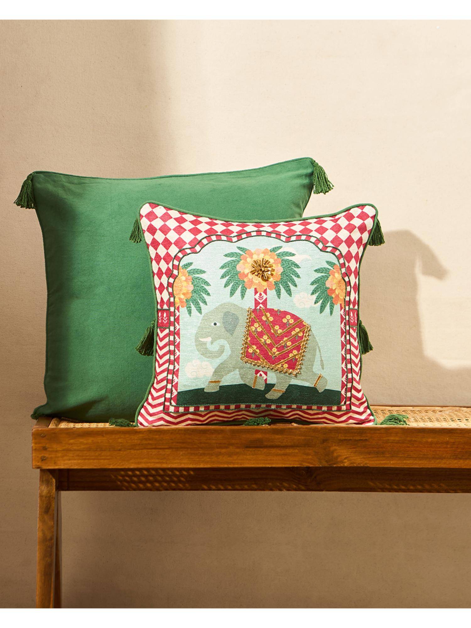 Chumbak Royal Tusker Cushion Cover Palace Memoirs (16X16 Inches)