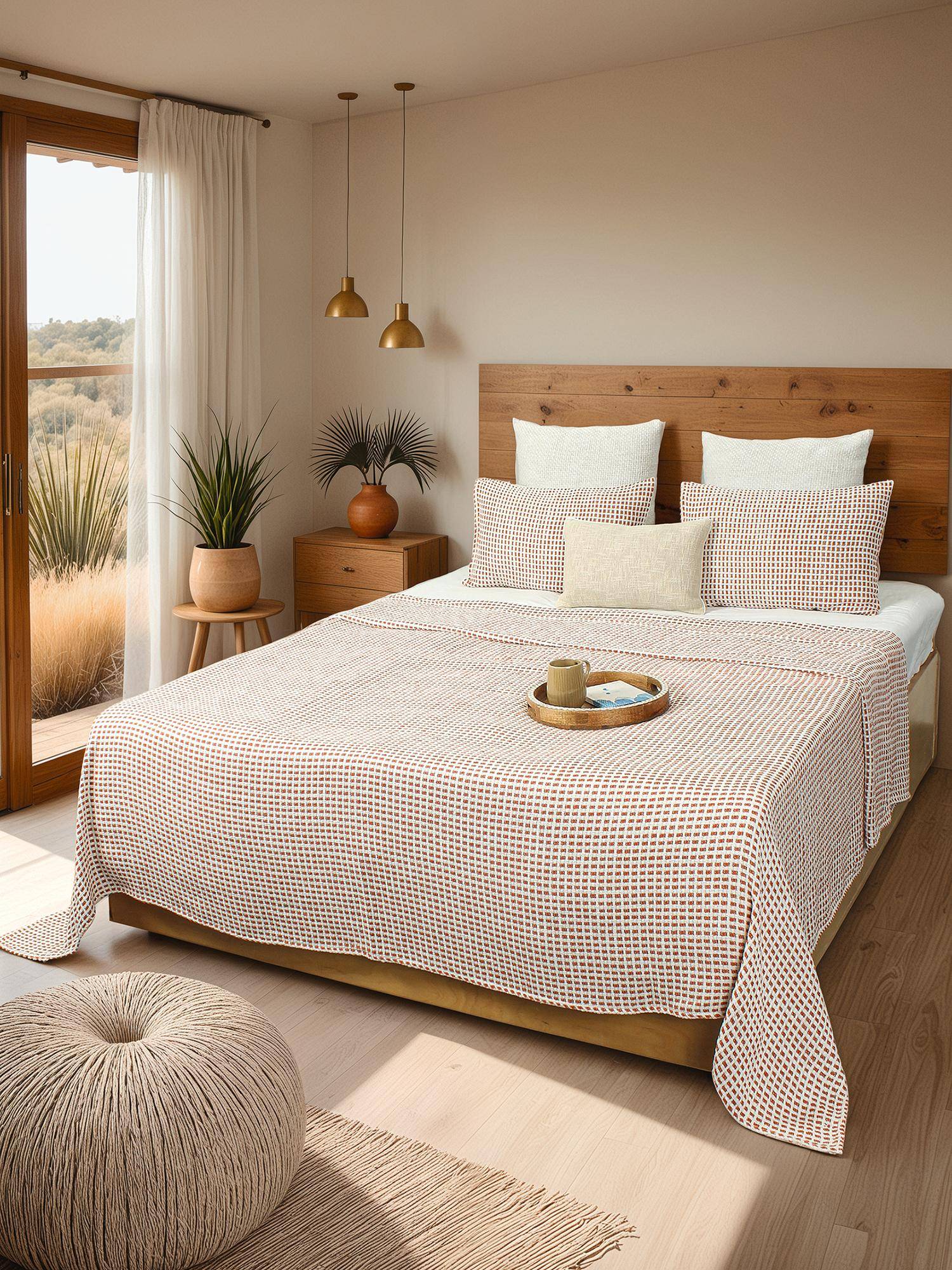 House This Girnar Double Bedcover In Rust Colour with Cotton