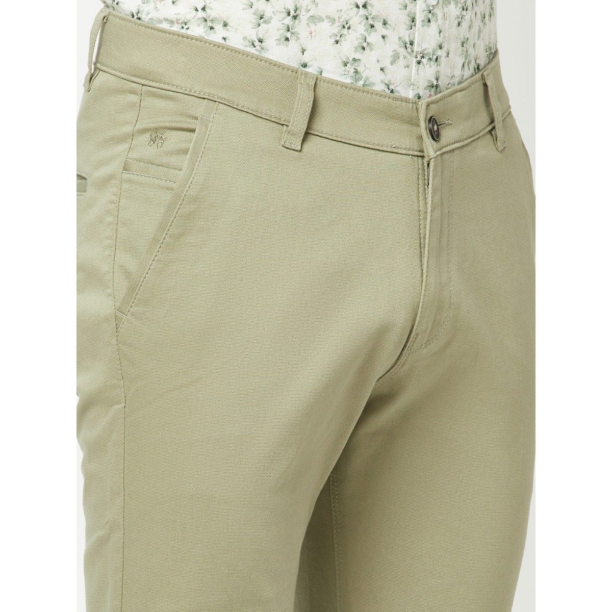 Buy INTUNE Pista Green Solid Cotton Relaxed Fit Men's Casual Pant |  Shoppers Stop