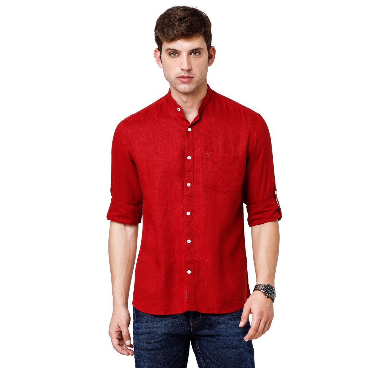 Buy Linen Club Men's Pure Linen Red Solid Regular Fit Full Sleeve