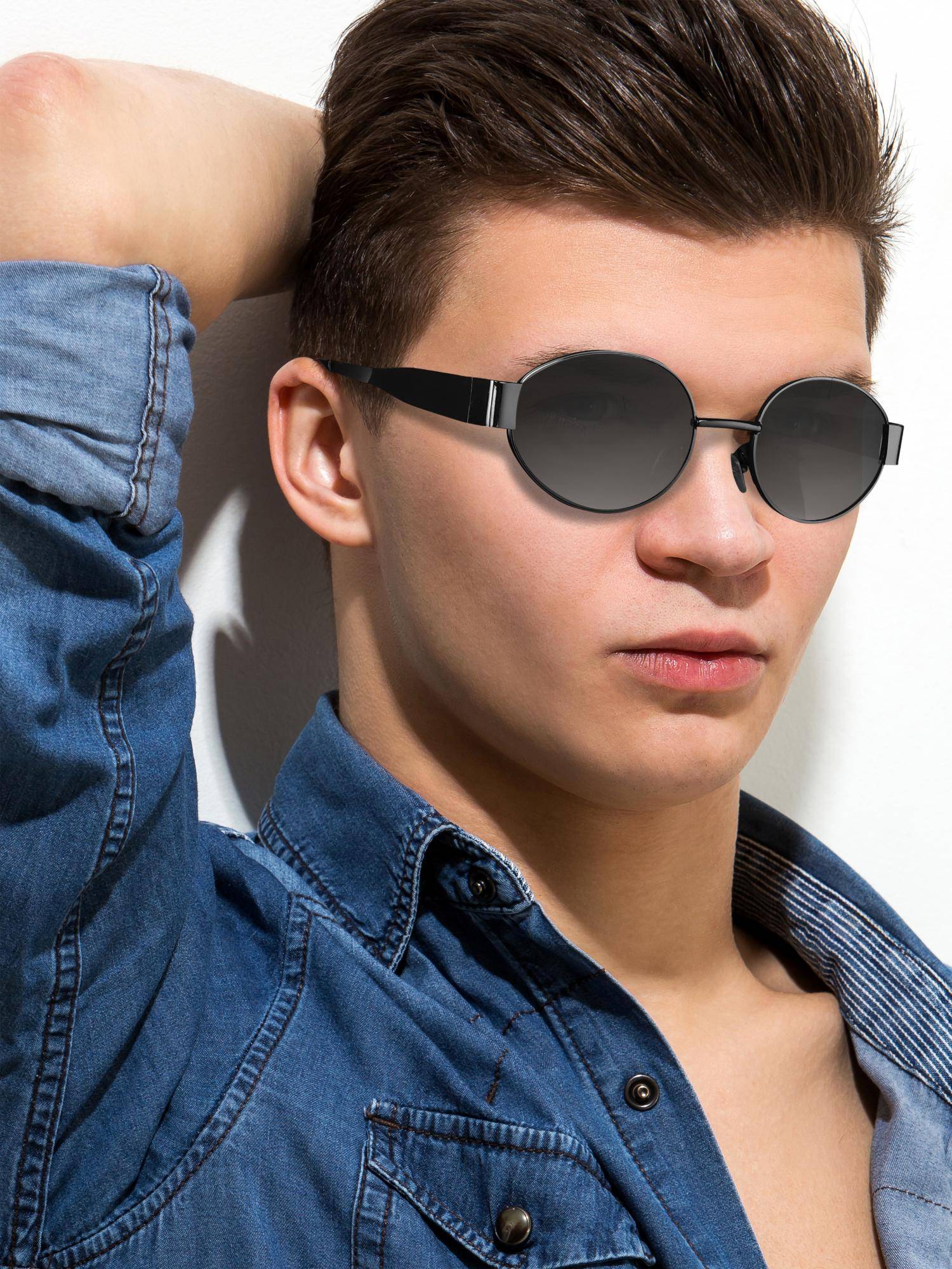 ROYALTAIL Unisex Black Frame And Black Glass Vintage Trendy Oval Sunglasses (58)