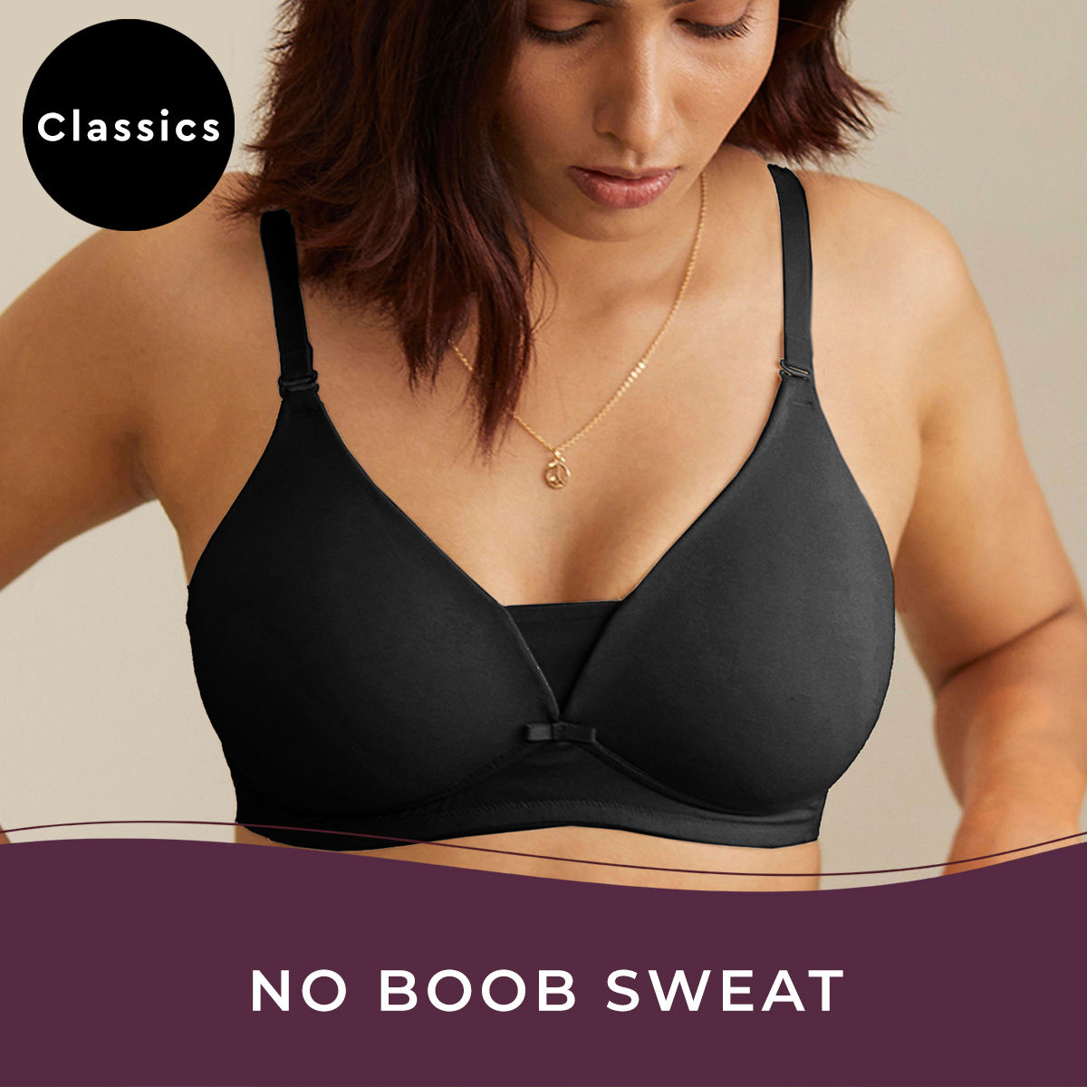 Breathe Cotton Padded wireless Triangle T-shirt bra 3/4th coverage - Pink  NYB003