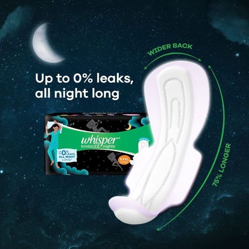 Buy Whisper Bindazzz Night Thick XXXL Sanitary Pads For Upto 0% Leaks - 75%  Longer, 10 Heavy Flow Pads Online