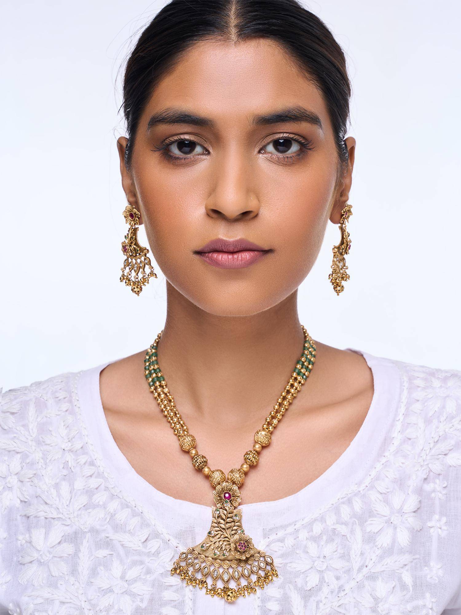 CAO JEWELLERY Designer Antique Leaf Jewellery Set