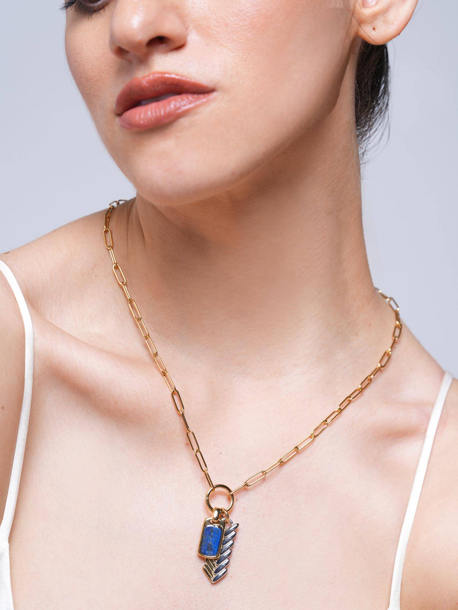CAO JEWELLERY Gold and Silver Color-Block Woven Pendant Necklace