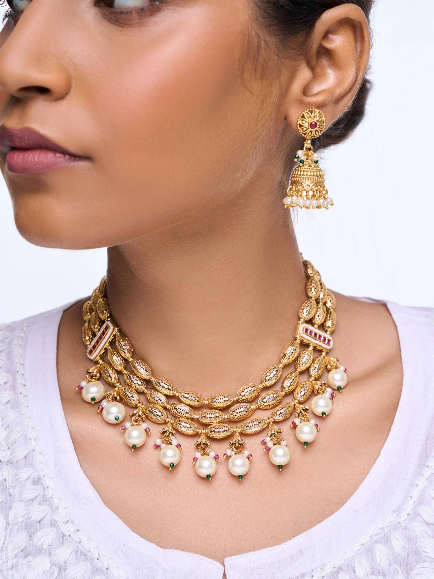 CAO JEWELLERY Designer Beaded Golden Jewellery Set