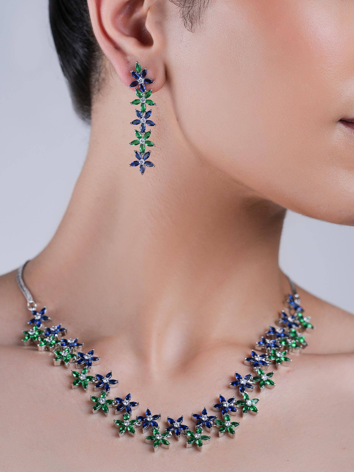 CAO JEWELLERY Blue Green Sleek Ad Jewellery Set