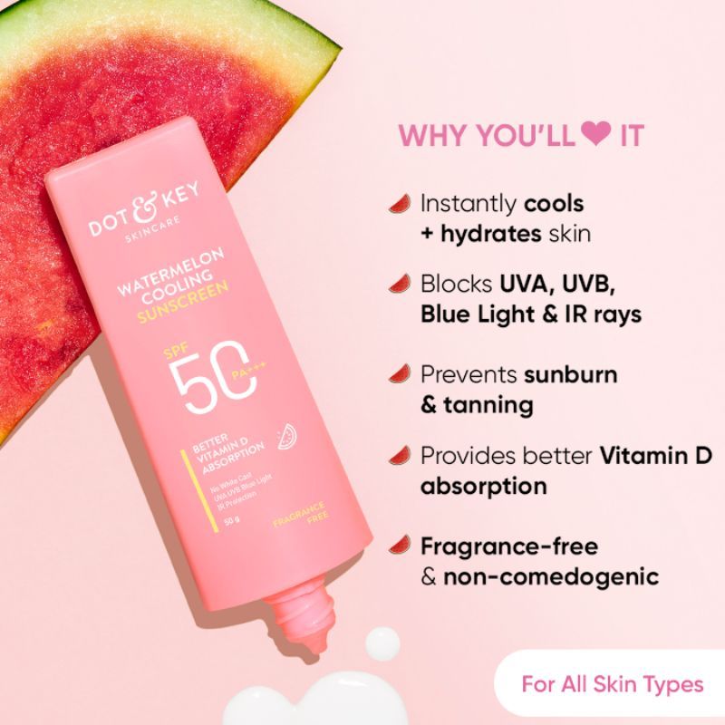 Dot & Key Watermelon Hyaluronic Sunscreen SPF 50 PA+++ For Moisturized ...