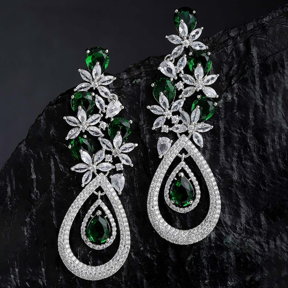 Green American Diamond Earrings Set  Steorra Jewels