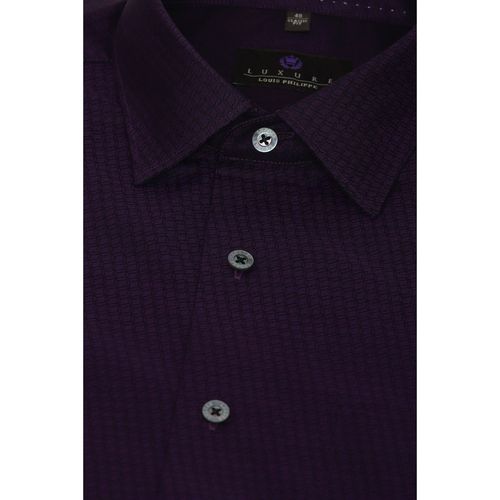 Louis Philippe Men Purple Checked Polo Collar Pure Cotton T-shirt