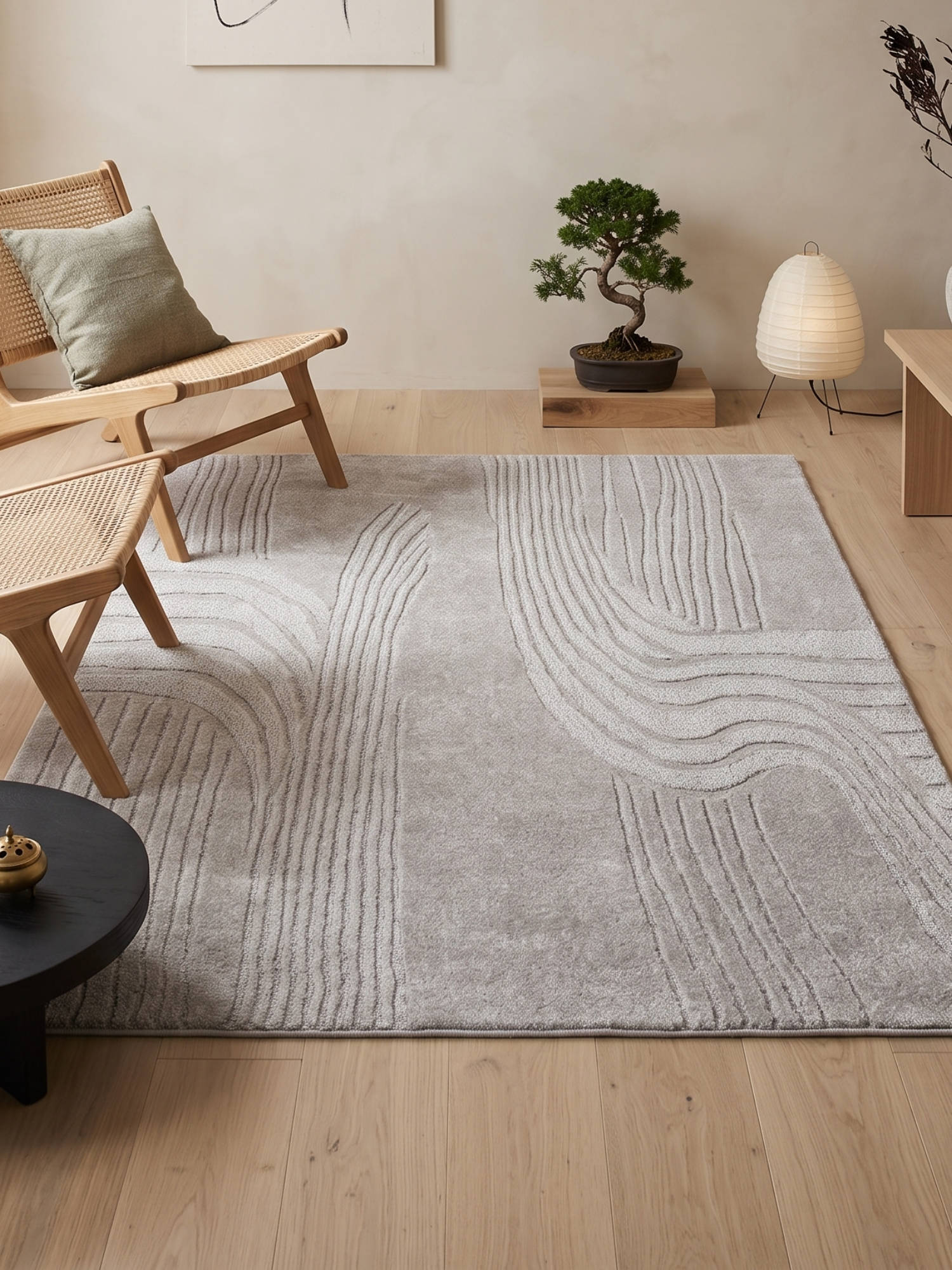 Buy Neu Looms Hand Tufted Modern Wave Wool Silk Area Rug- Beige Online