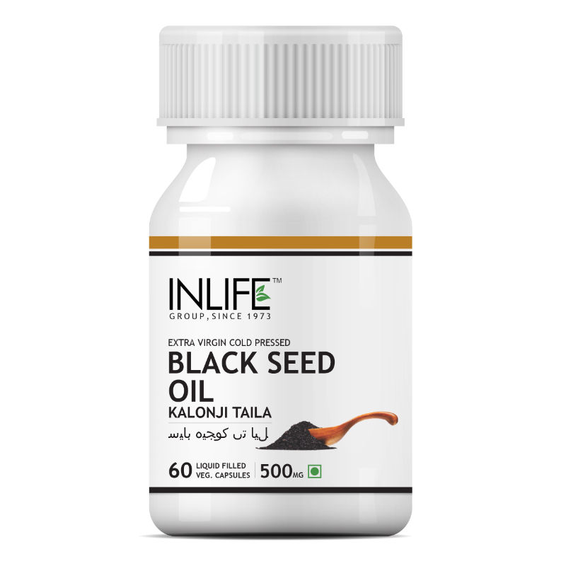 INLIFE Natural Black Seed Extra Virgin Cold Pressed Oil (Kalonji Taila) 500mg 60 Veg Capsules