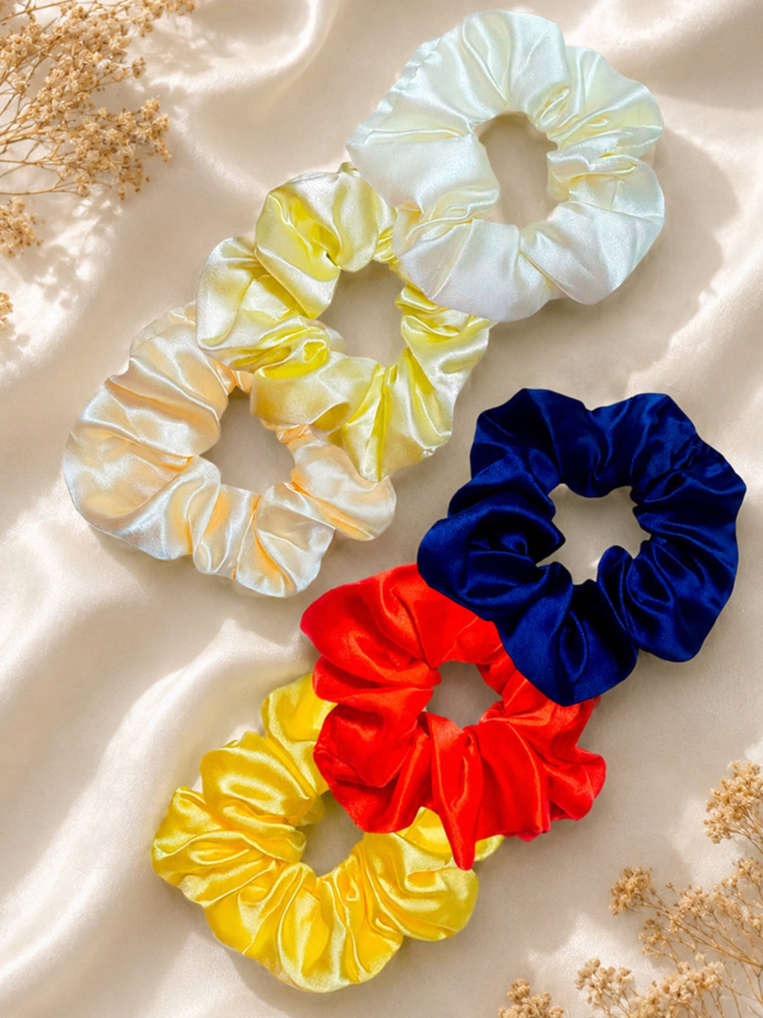 OOMPH Multi-Color Satin Silk Scrunchies Rubber Band (Pack of 6)