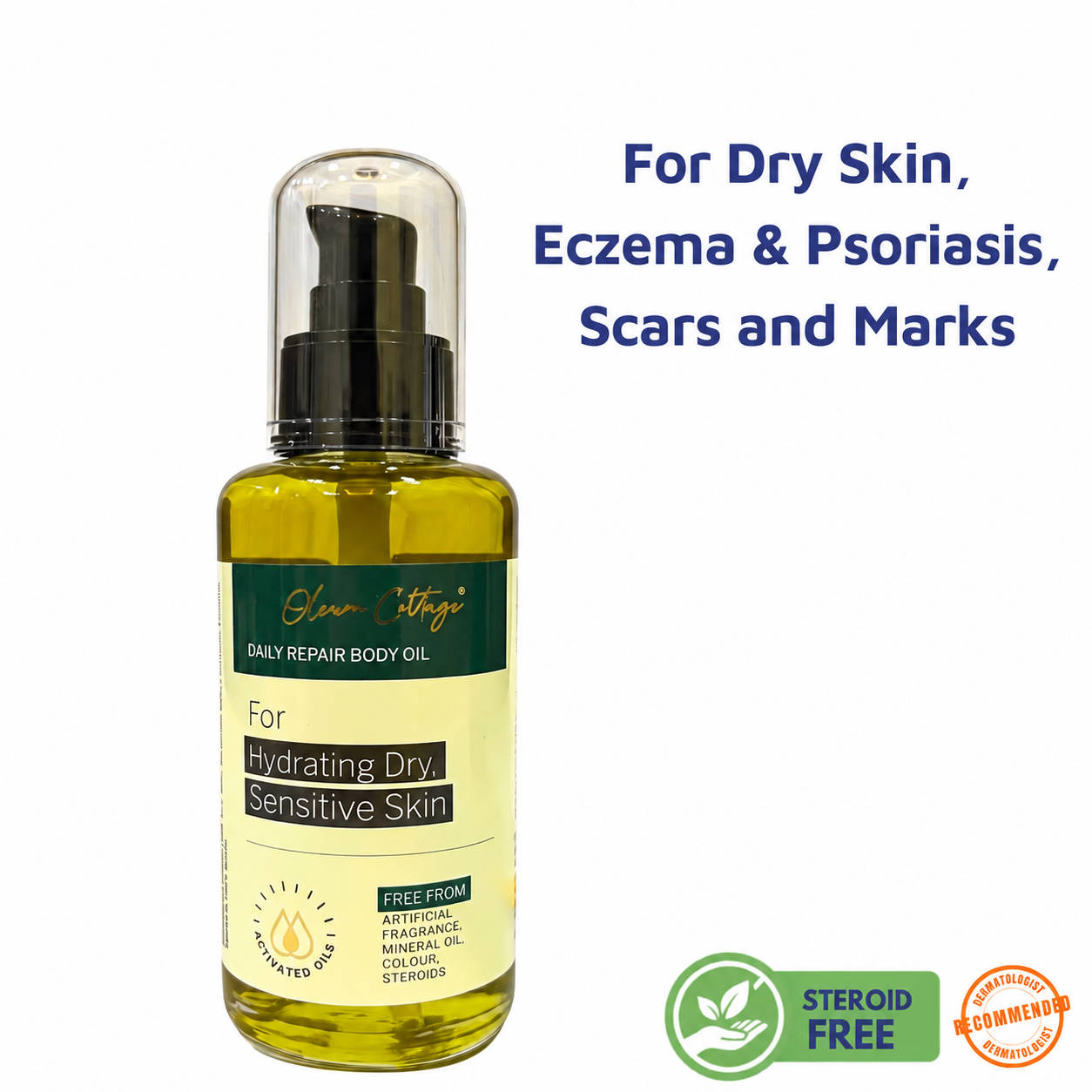 Oleum Cottage Skin Softening Body Oil for Dry, Eczema and Psoriasis Prone Skin, Scars and Marks