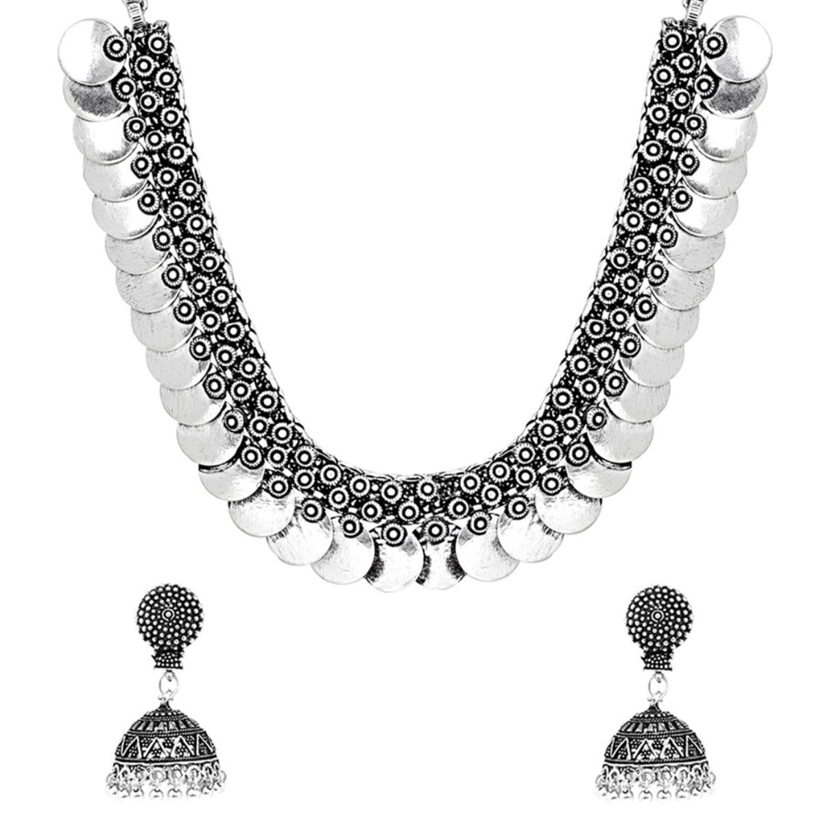 Yellow Chimes Oxidised Silver Tribal Art Contemporary Style Coins