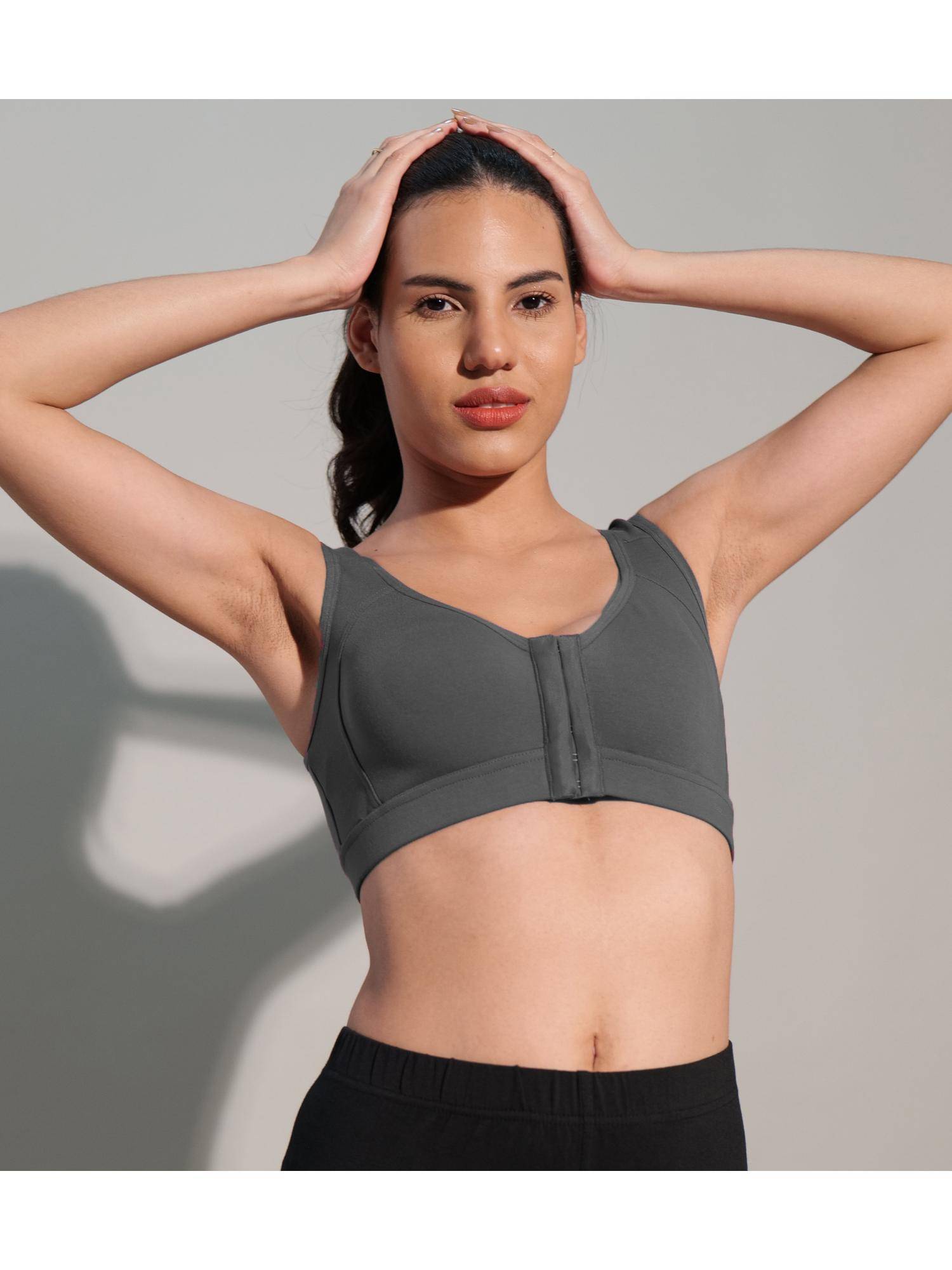 Buy BODYSIZE Womens Front Open Bamboo Grey Spandex Activewear