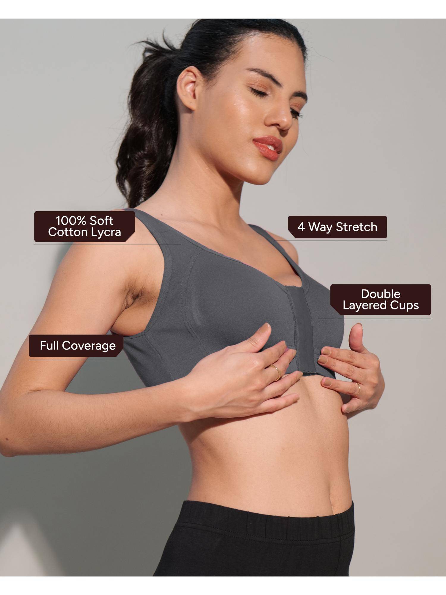 Buy BODYSIZE Womens Front Open Bamboo Grey Spandex Activewear