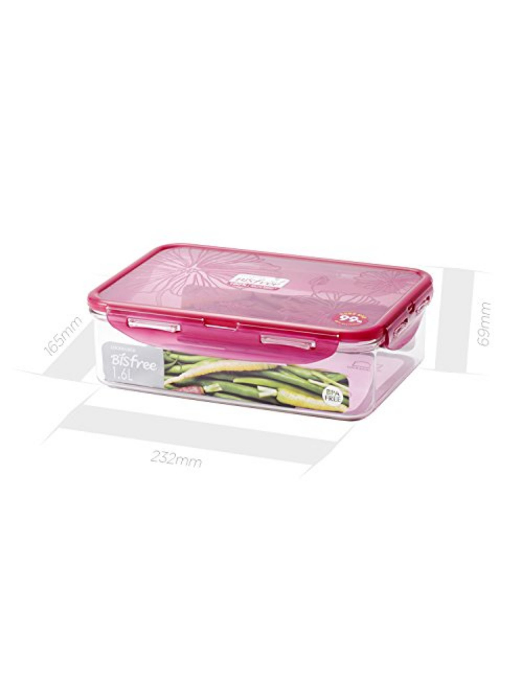 Lock & Lock Tritan Bisrectangular Stackable Container, 1.6 Liters, Pink