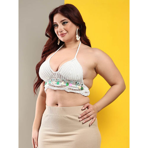 Buy BRACHY White Women's Self Design Halter Neck Crochet Bralette