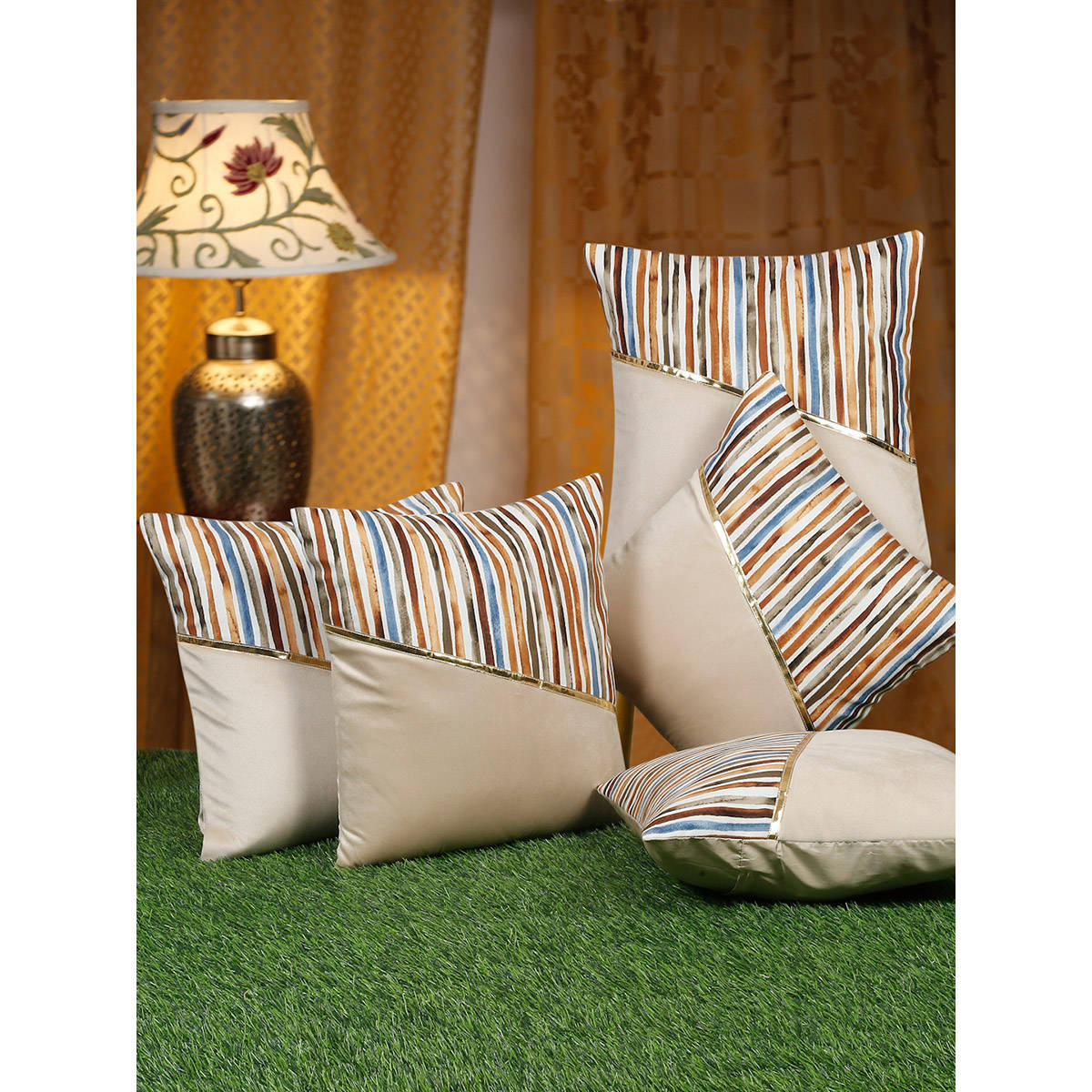 HOSTA HOMES Velvet Stripe Pattern Cushion Covers 16 X 16 Inch Pack Of 5