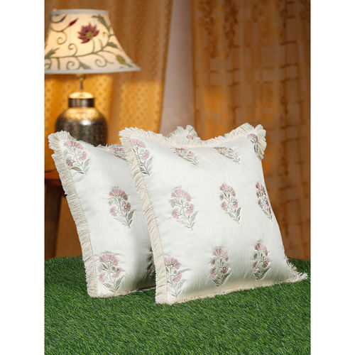 Buy HOSTA HOMES Silk Embellished Frilled Cushion Covers 16 X 16
