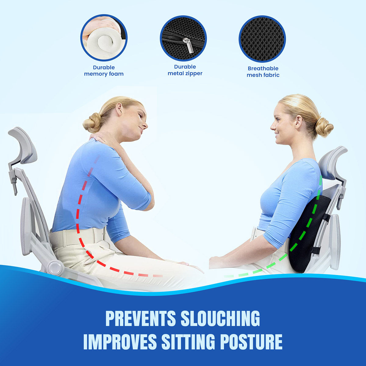 Buy SLEEPSIA Gel Ventilated Memory Foam Backrest Lumbar Support Pillow