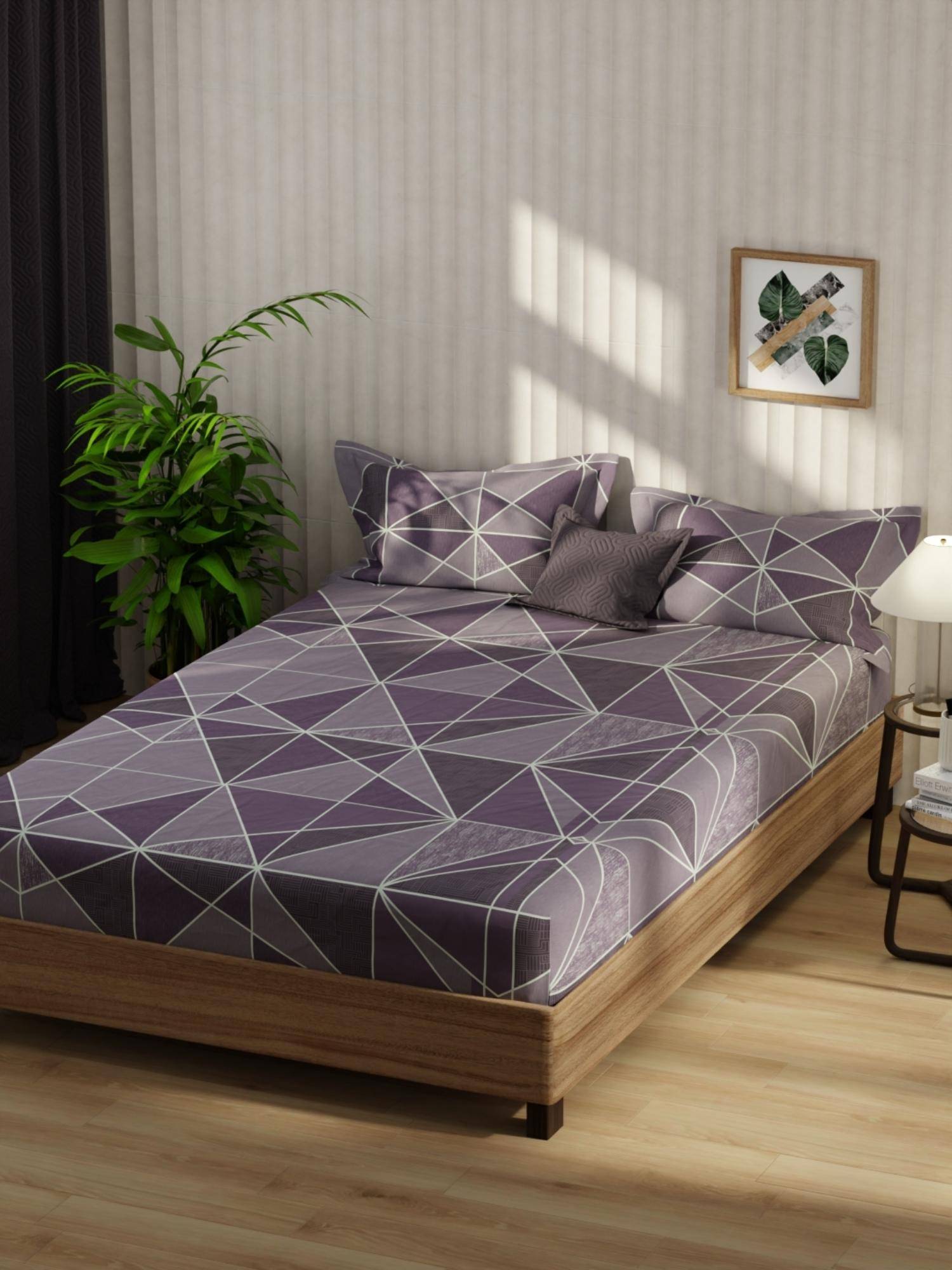 KOPA Bamboo Micro Fabric Bedsheet With 2 Pillow Covers Purple (Double King)