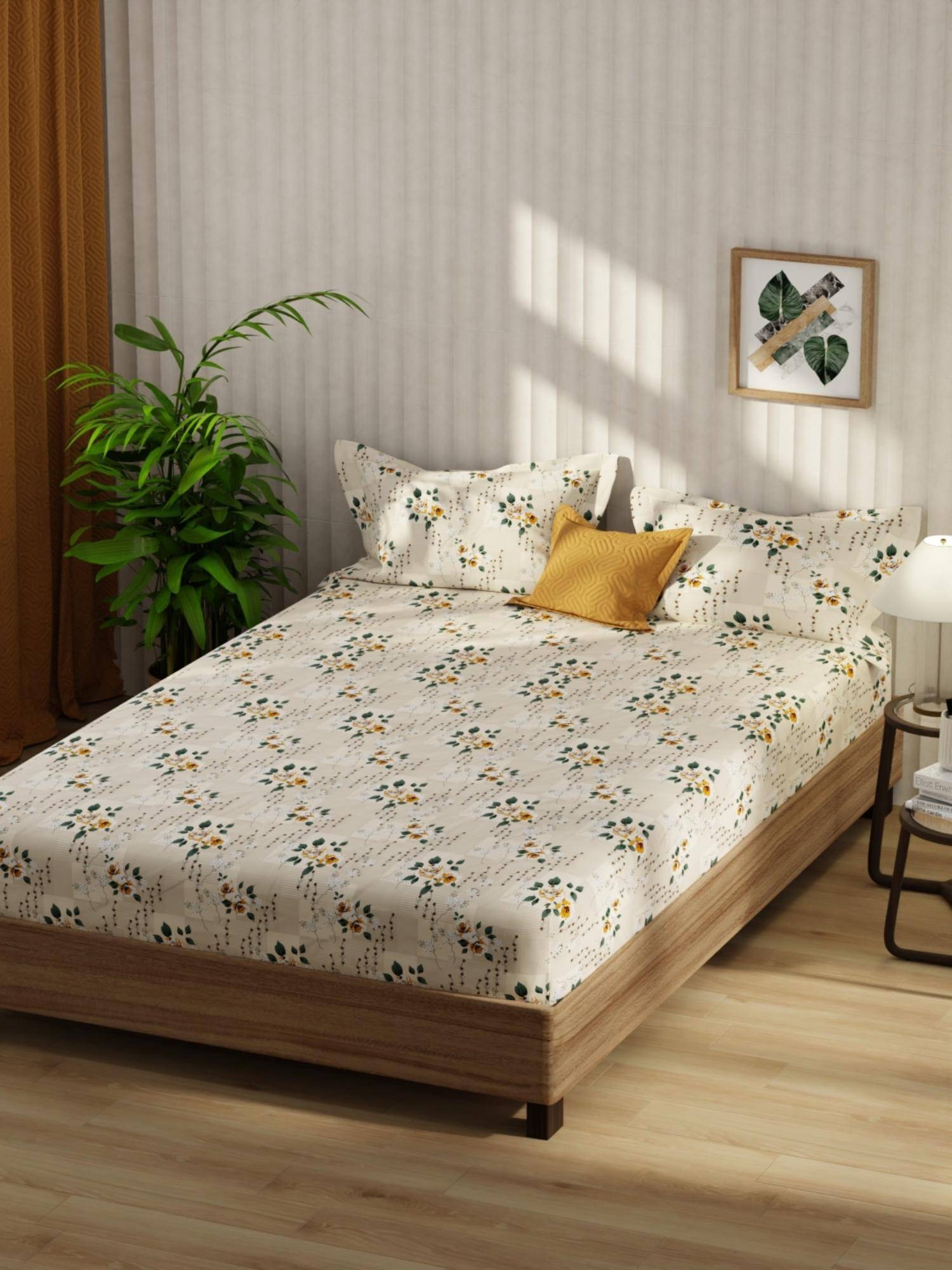 KOPA Bamboo Micro Fabric Bedsheet With 2 Pillow Covers Off White (Double King)