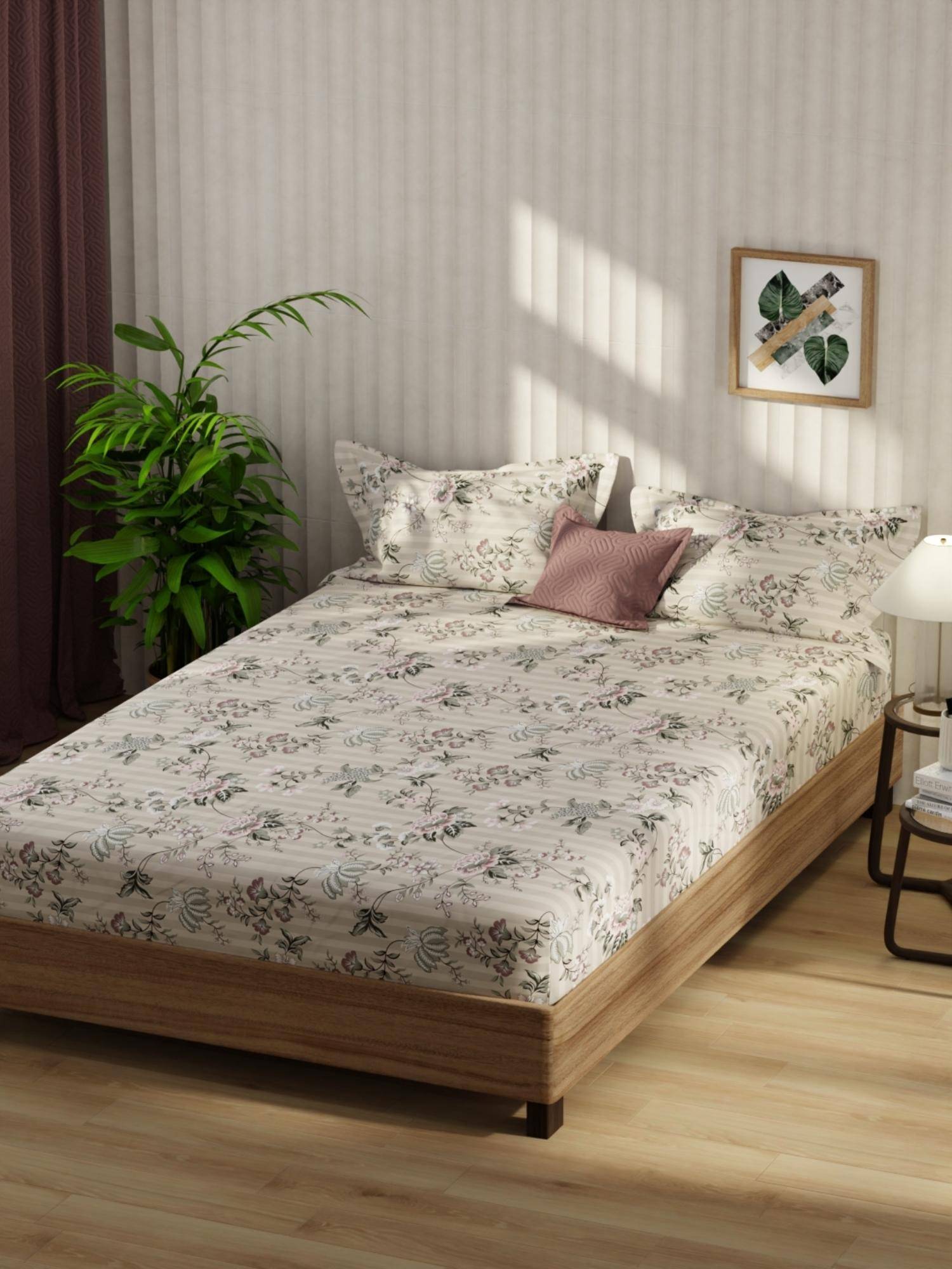 KOPA Bamboo Micro Fabric Bedsheet With 2 Pillow Covers Multi-Color (Double King)