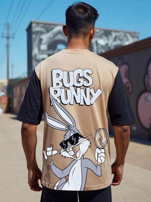 Bewakoof Heavy Duty Looney Tunes Men's Brown Bugs Bunny Graphic Printed  Oversized T-shirt