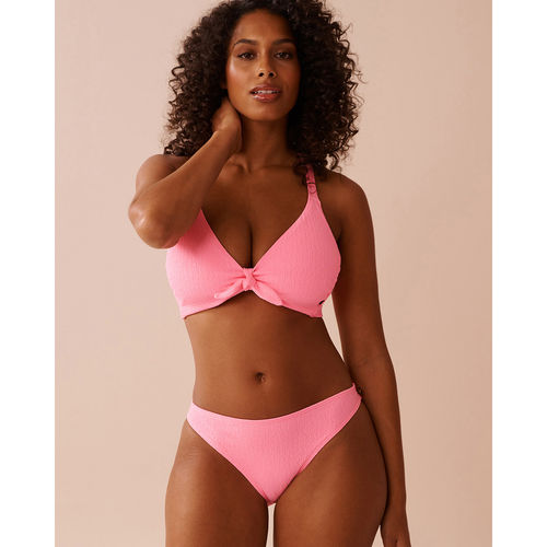 La Vie En Rose Fizzy Pink Textured Low Waist Brazilian Bikini Bottom (S)