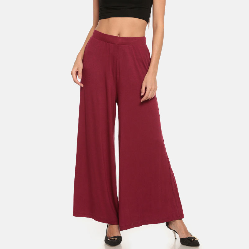 Women Maroon Solid Relaxed Fit Palazzo with Elastic Drawstring  DARKBLACK  Style  4074839