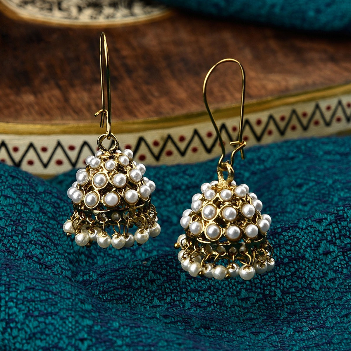 Fida Ethnic Indian Traditional Gold White Pearl Jhumka Earrings ...
