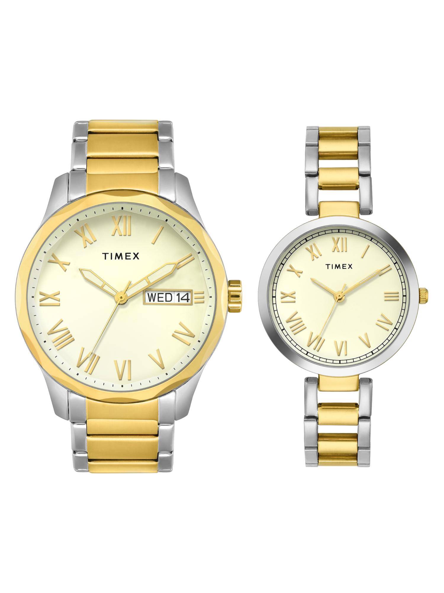 Timex Trendline Round 21mm Tan Dial Analog Pair Watch - TW00PR341
