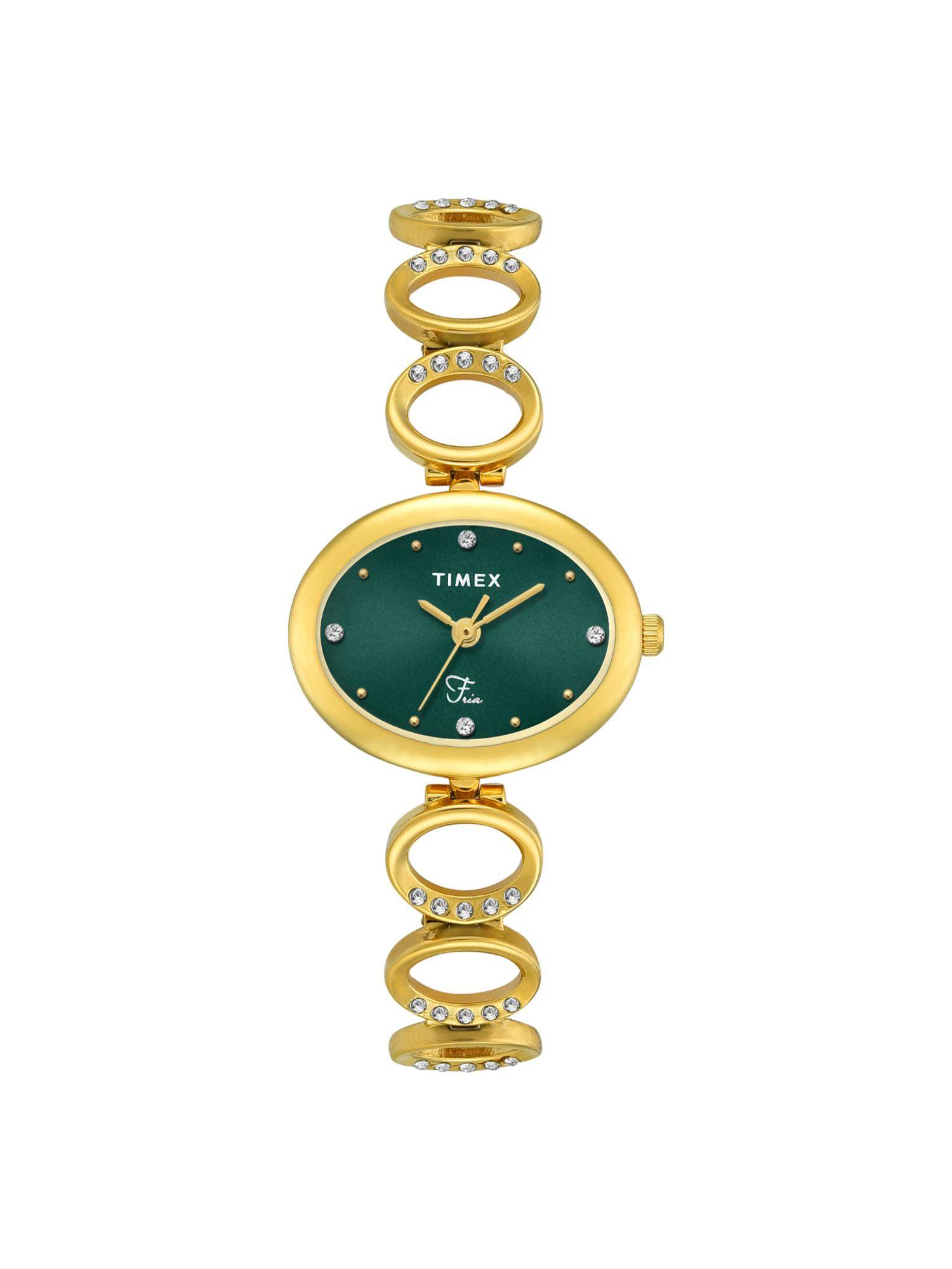 Timex Fria Oval 21mm Green Dial Analog Women Watch - TWEL24001