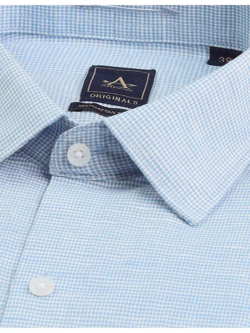 Buy Arrow Mens Blue Textured Manhattan Slim Fit Shirt Online