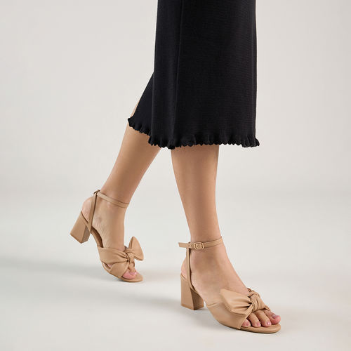 Twenty Dresses by Nykaa Fashion Beige Round Toe Bow Ankle Strap Block Heel  (EURO 36)
