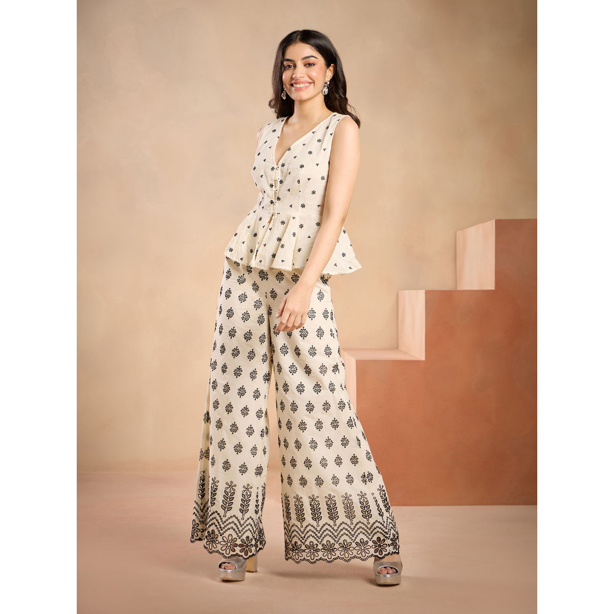 Buy Payal Singhal For Indya Navy Foil Palazzo Pants With Attached Dupatta   Plus Size  Indya
