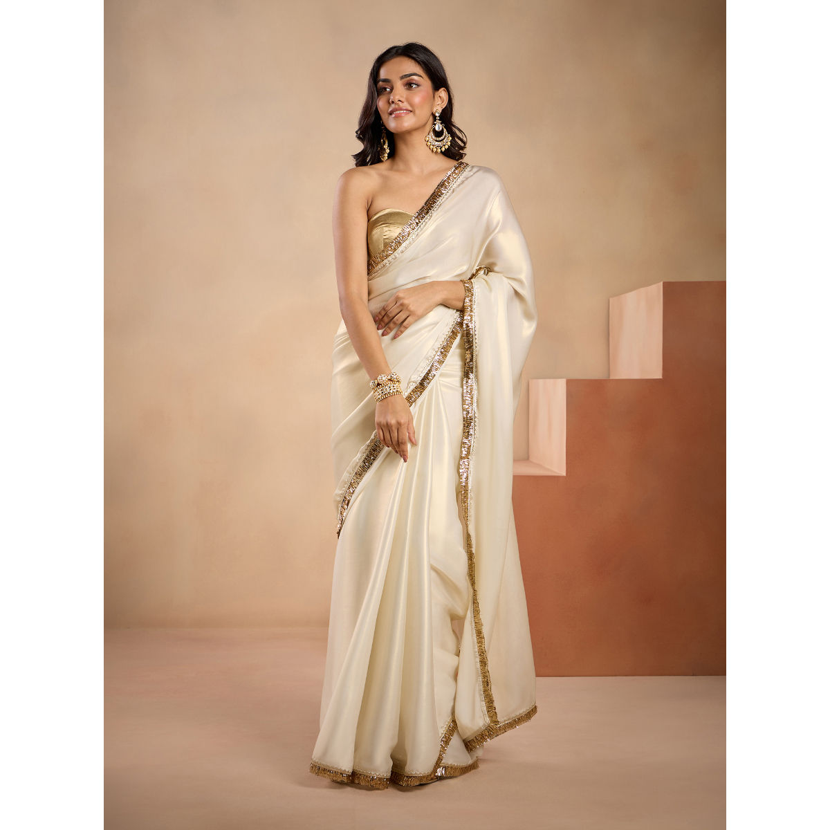 Golden lace outlet saree