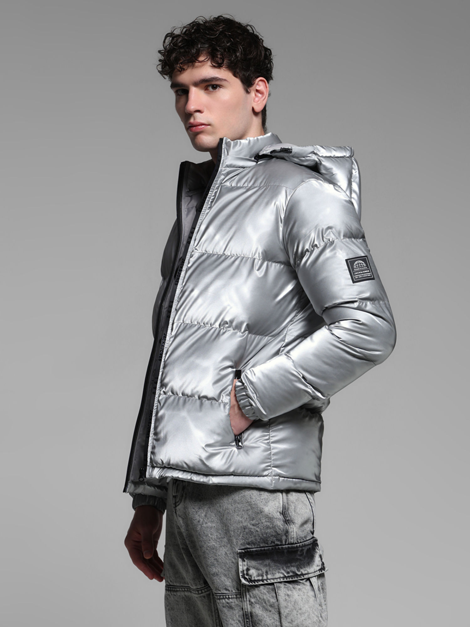 Buy Jack & Jones Silver Regular Fit Hooded Jacket Online