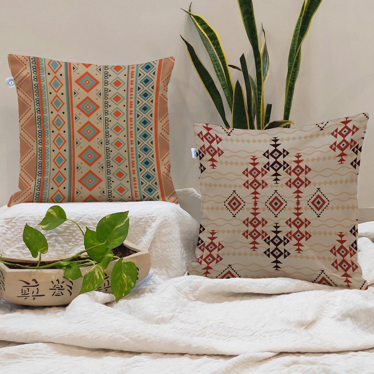 Buy STITCHNEST Geometric Printed Cotton Canvas Cushion Covers Set