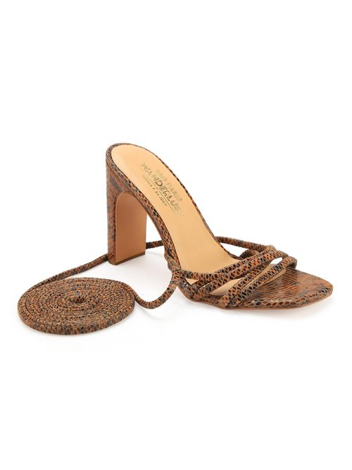 Tao Paris Women Textured Tan Leather Tie-up Block Heel Gladiator Sandal  (EURO 36)