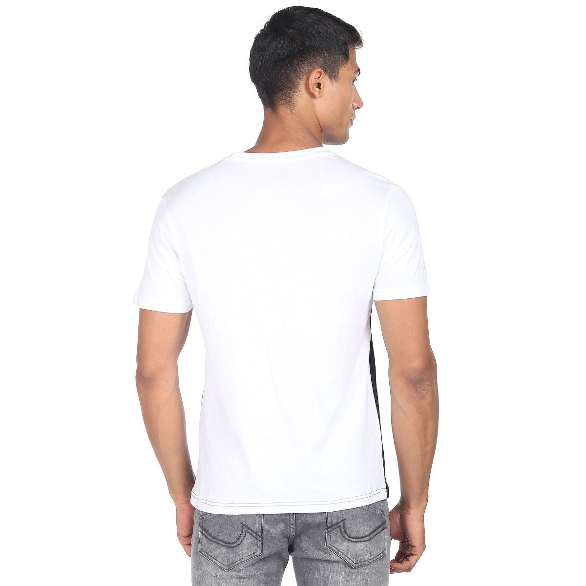 AD By Arvind Men White And Black Colour Block Cotton T-shirt: Buy AD By ...