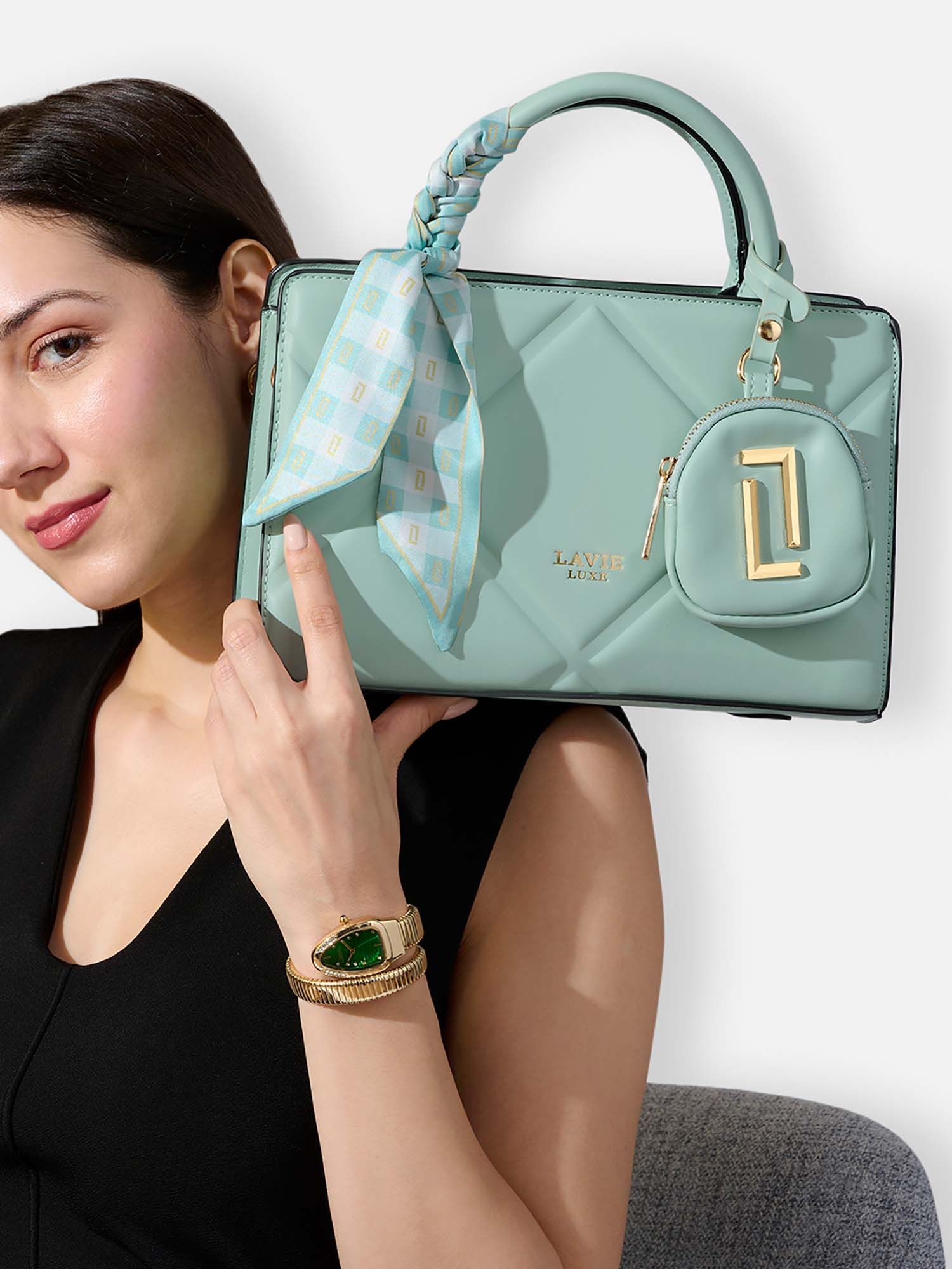 Buy Lavie Luxe Green Synthetic Leather Textured Handbag with