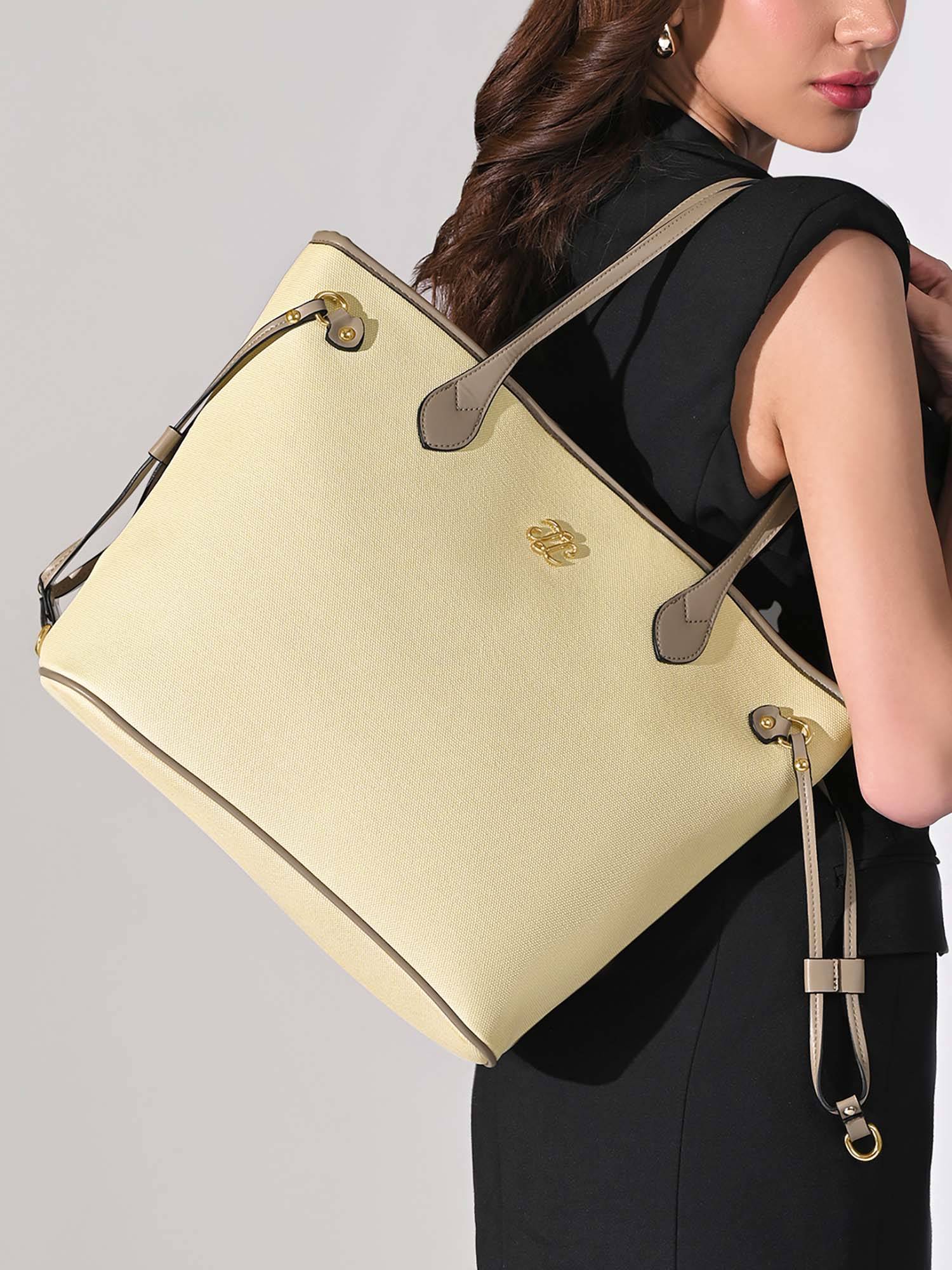 Lavie Signature Canva Laptop Tote Bag -Beige (Large)