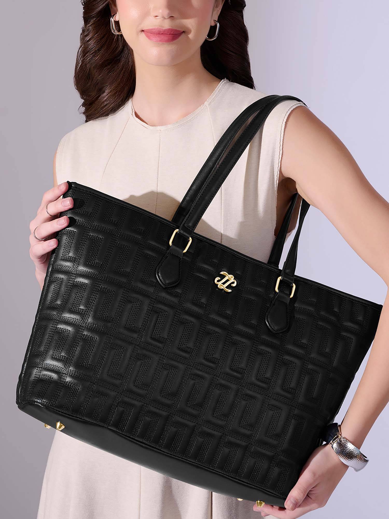 Lavie Signature Women's Ls Quilt Rota 16 Inch Laptop Tote Handbag (Black)