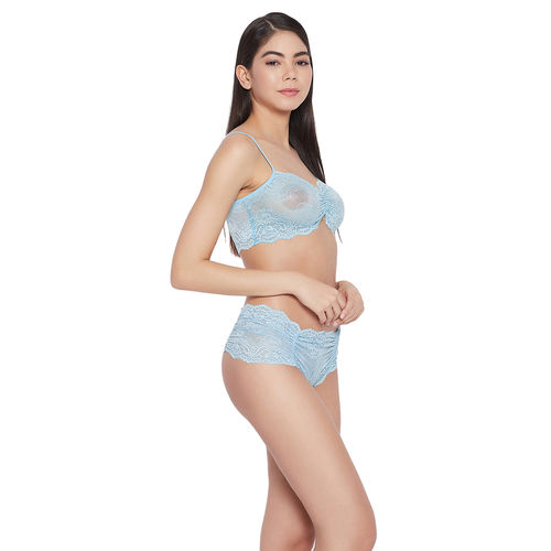 Buy Secrets By ZeroKaata Women Self Design Bridal Lace Lingerie Set - Blue  Online